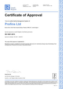 Profins LRQA ISO9001 certificate 2020-2023